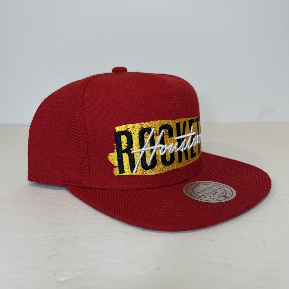 Mitchell & Ness Houston Rockets Snapback Mens Red Retro Paint HWC Hat Cap Sports - Picture 3 of 8